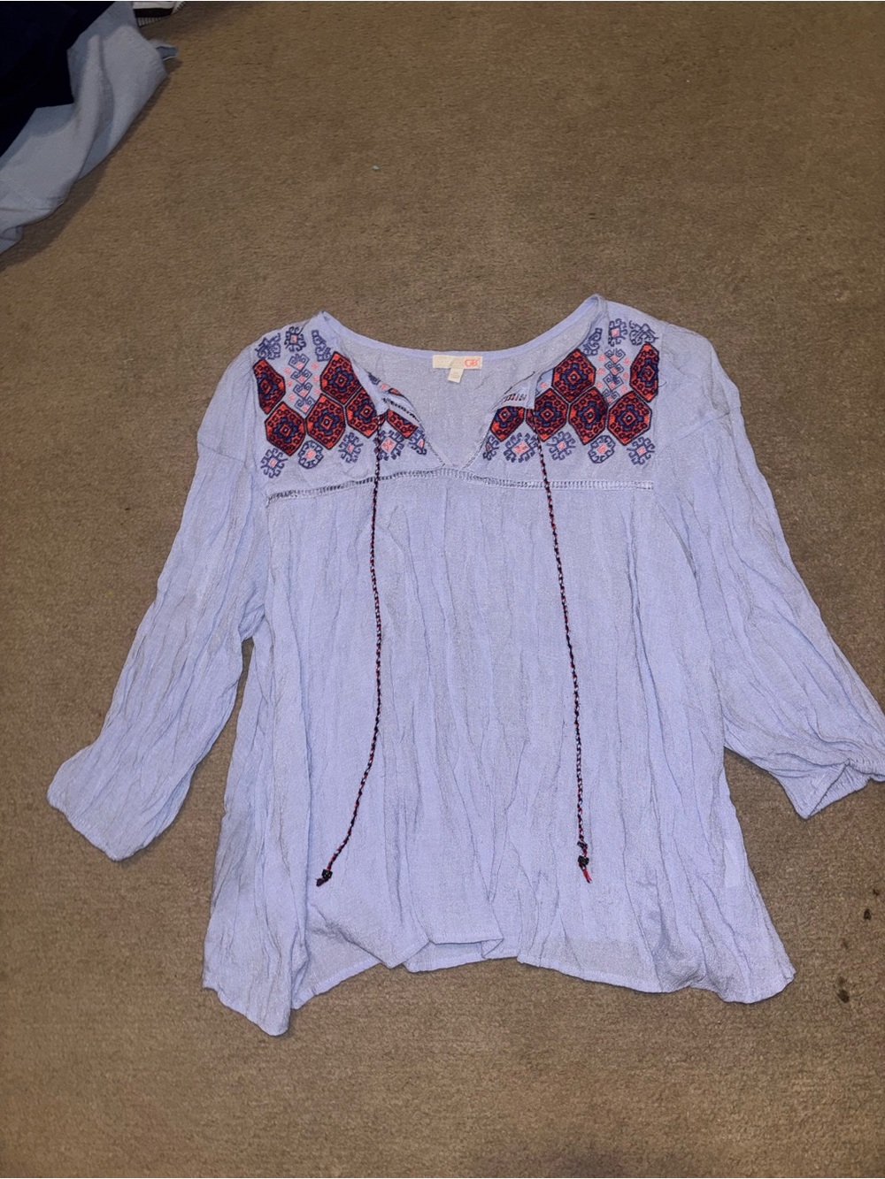 Gianni Bini Light Blue Embroidered Tie-Front Tunic